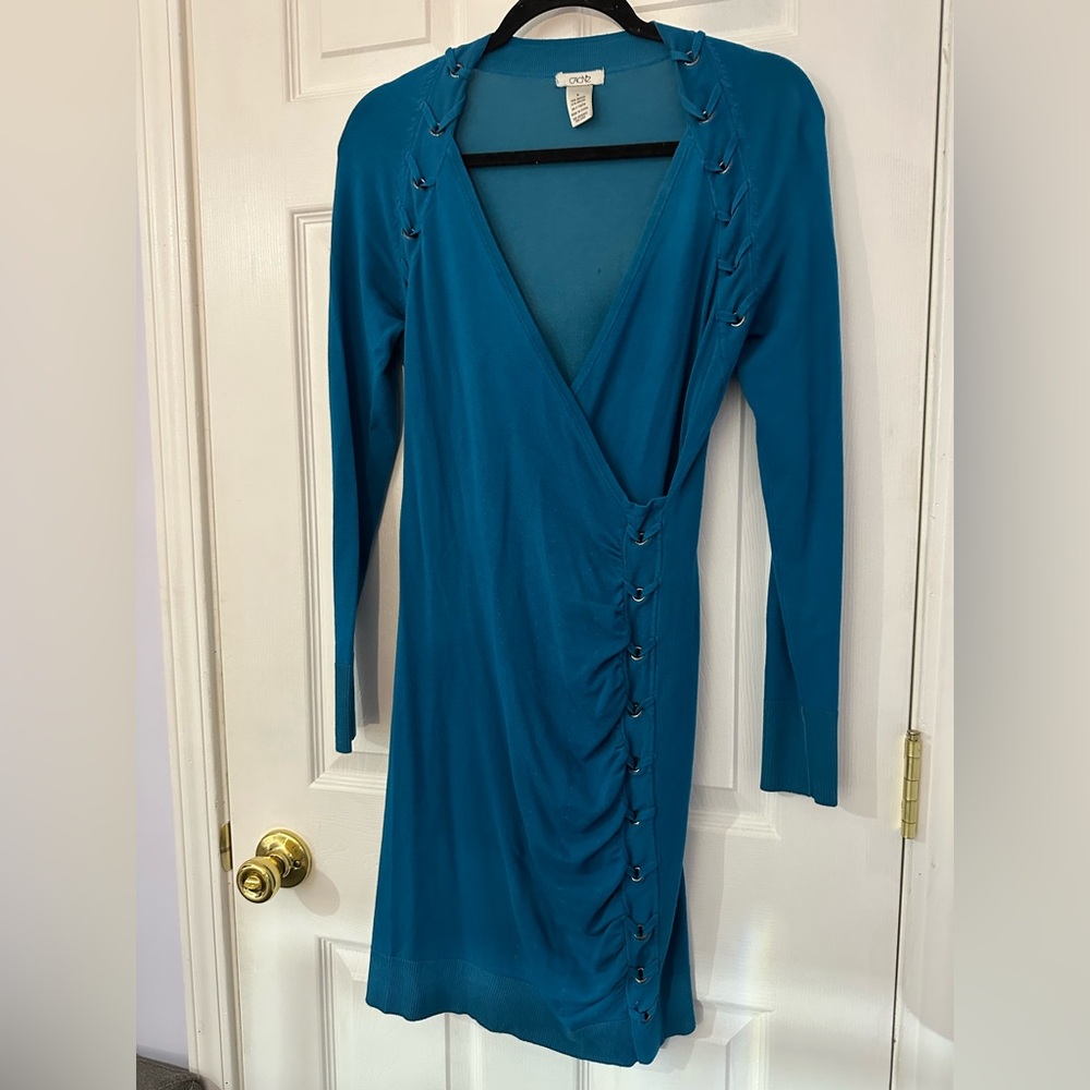 Cache Teal Long Sleeve Dress with Button Accents (M) - Picture 8 of 16